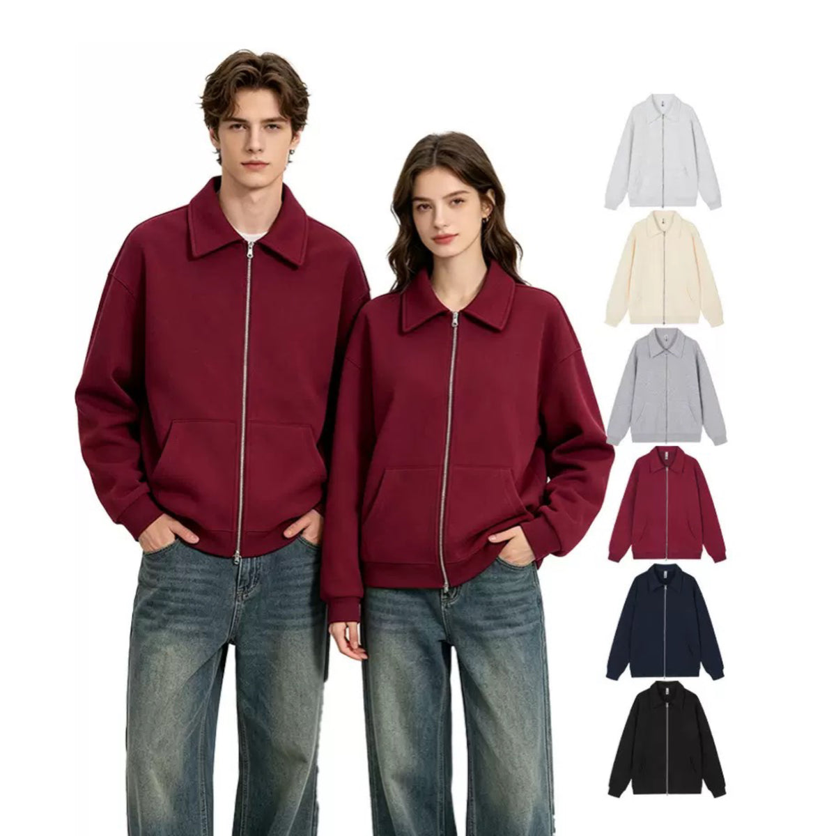 Zip-Up Collared Sweatshirt